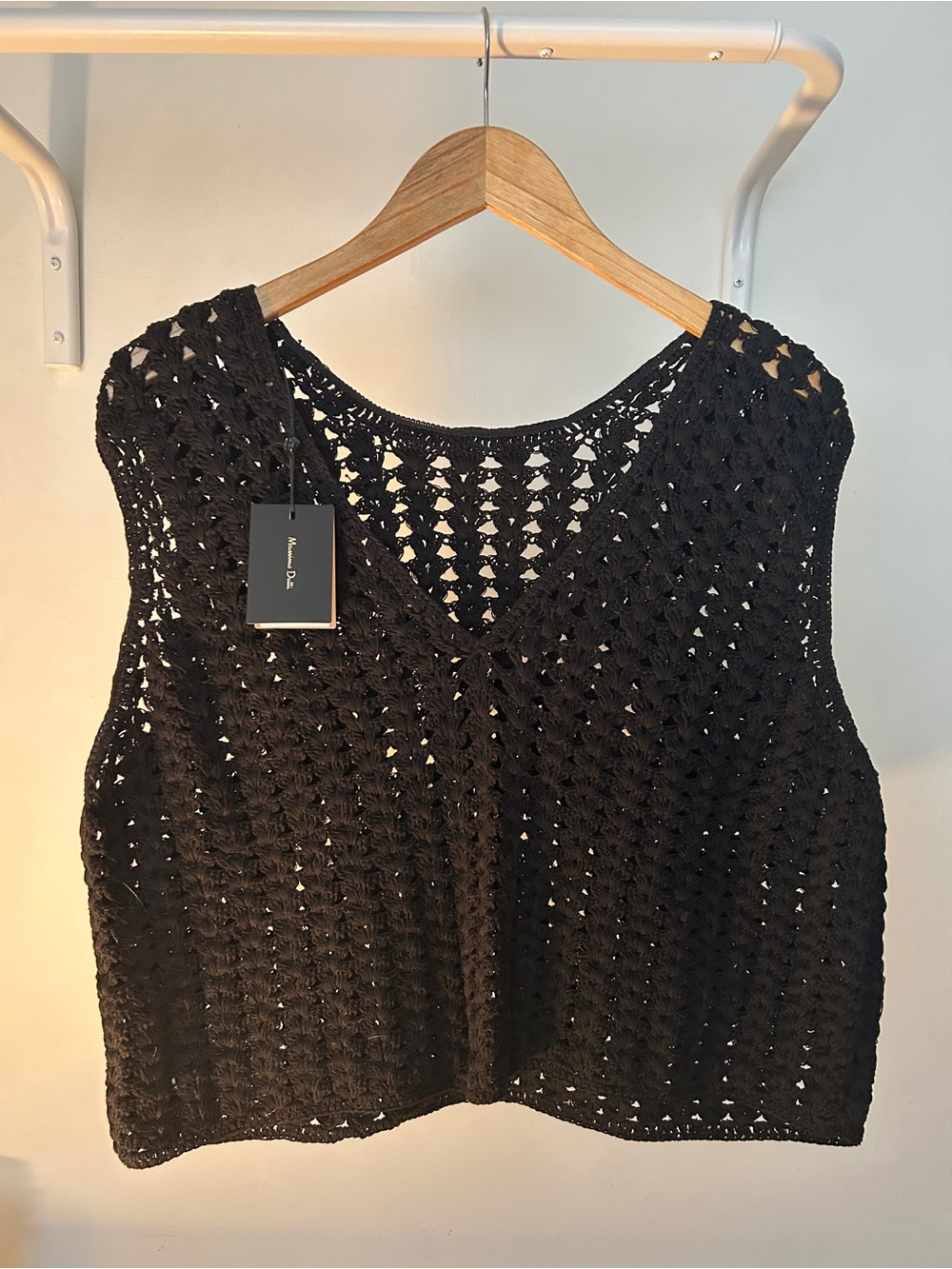 NWT Massimo Dutti Crochet Top | Black | Large | 100% Cotton